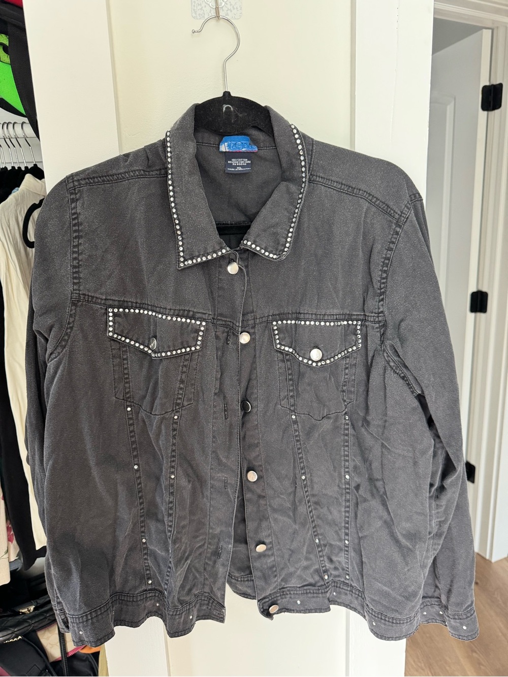 Embellished Black Denim Shirt with Stud Trim